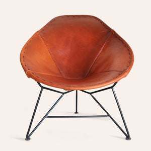 Leather Oval Chair in Red Steel