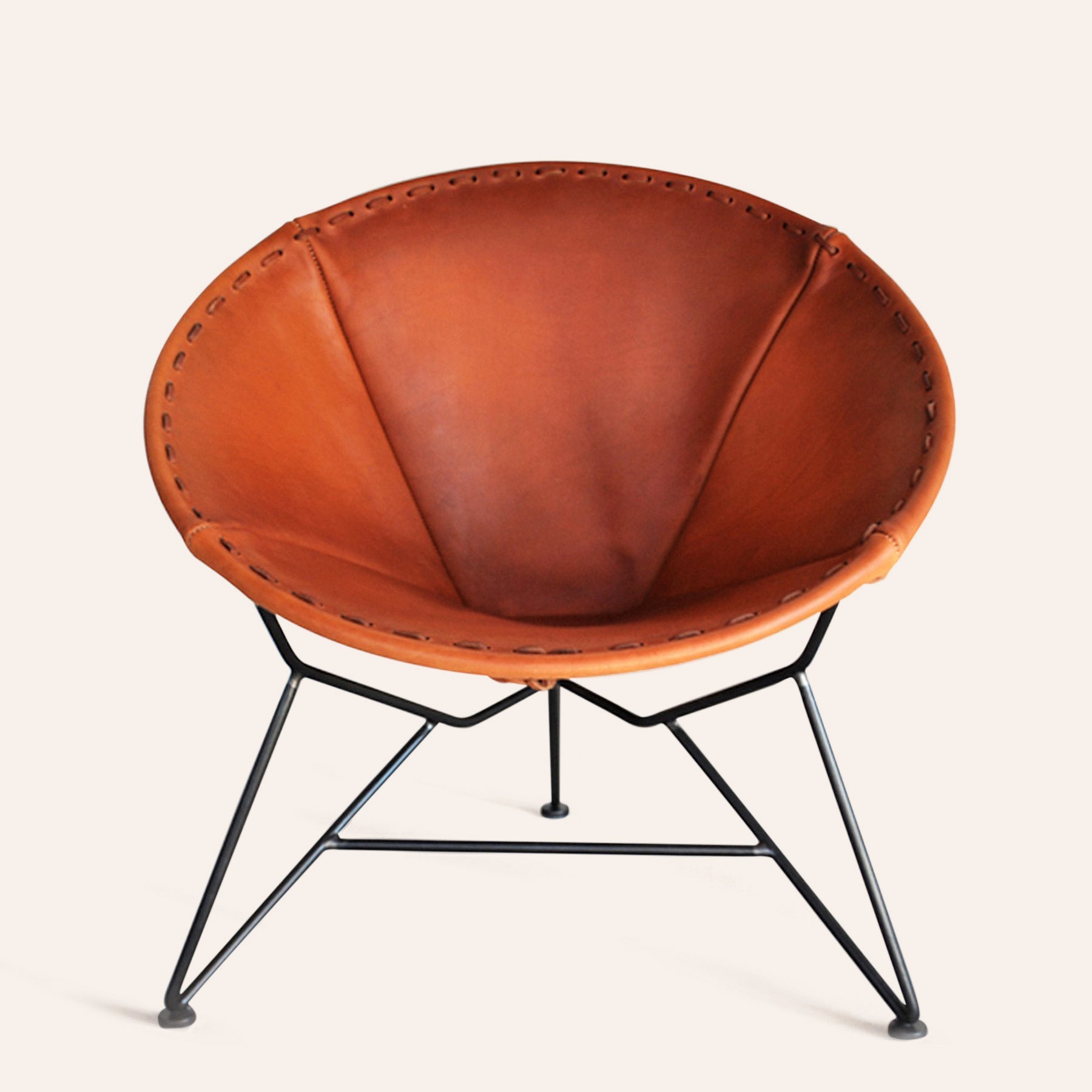 Leather Round Chair in Green Steel
